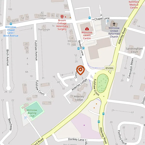 Map showing approximate location: 2, Curzon Mews, Wilmslow, Cheshire, SK9 5JN