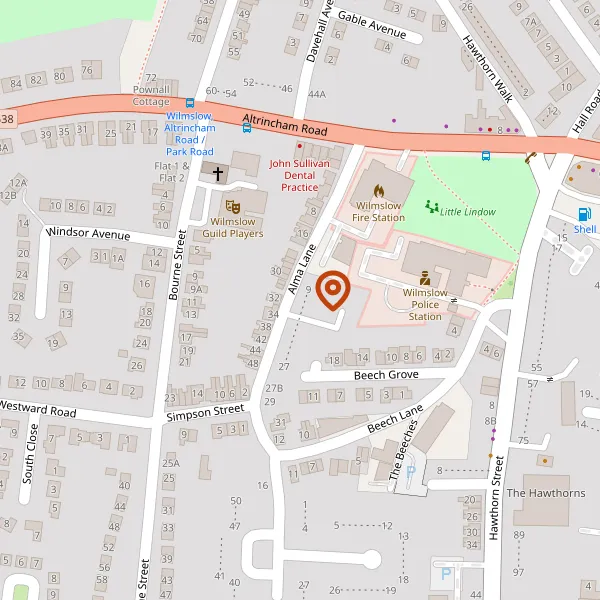 Map showing approximate location: Land To The Rear Of 17, Alma Lane, Wilmslow, Cheshire, SK9 5EY