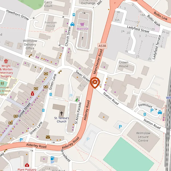 Map showing approximate location: Brewhouse And Kitchen, 6-12, SWAN STREET, WILMSLOW, SK9 1HE