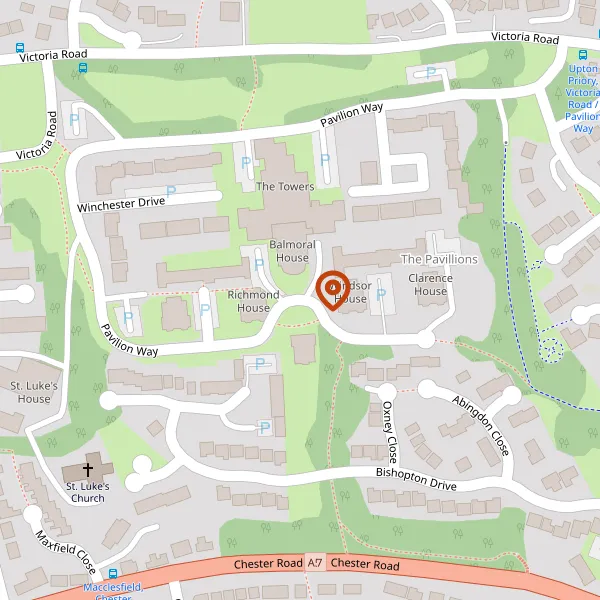 Map showing approximate location: Access To Pavilion Way Car Park, Pavilion Way, Macclesfield