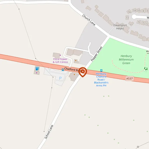 Map showing approximate location: BLACKSMITHS ARMS, CHELFORD ROAD, HENBURY, CHESHIRE, SK11 9PG