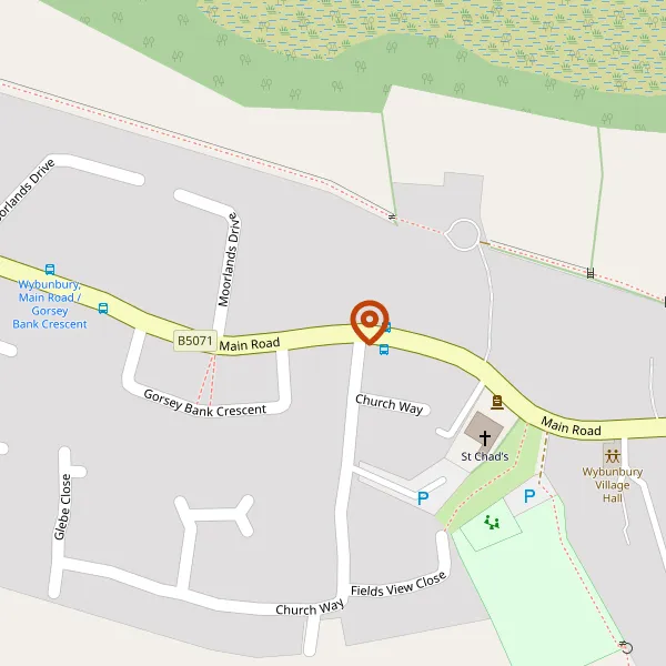 Map showing approximate location: Footpath West Fields Close to Main Road, Wybunbury