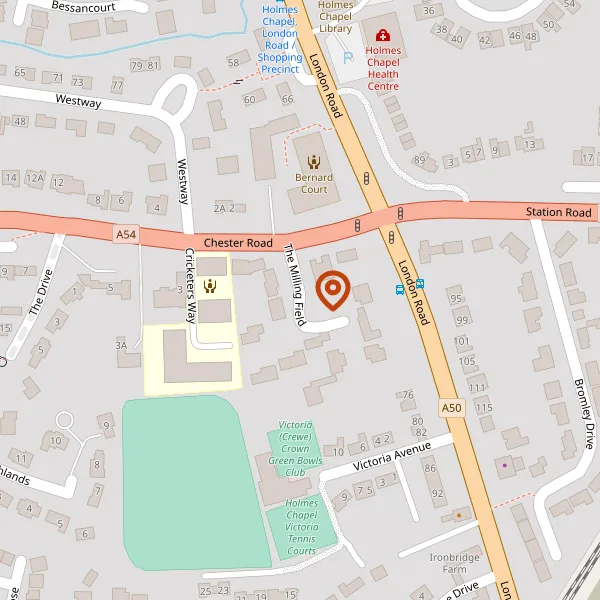 Map showing approximate location: 3, THE MILLING FIELD, HOLMES CHAPEL, CW4 7DA