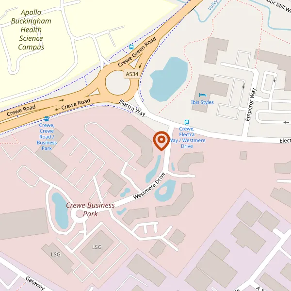 Map showing approximate location: GAWSWORTH HOUSE, WESTMERE DRIVE, CREWE, CHESHIRE, CW1 6XB