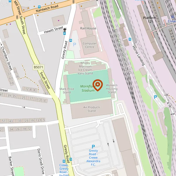 Map showing approximate location: Mornflake Stadium, GRESTY ROAD, CREWE, CW2 6EB