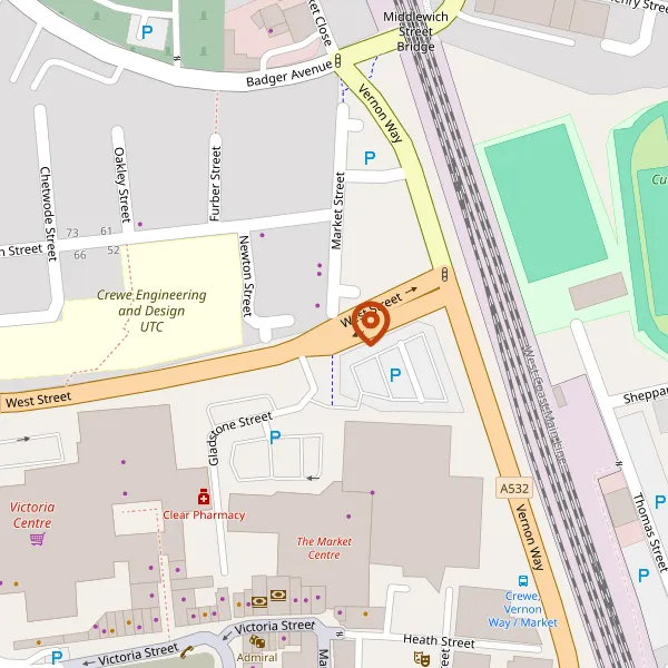 Map showing approximate location: Mcdonalds Restaurants Limited, West Street, Crewe, Cw1 2Nh