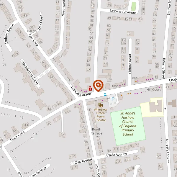 Map showing approximate location: Garages Off Buckingham Road, To The North Of Lindow Parade, Wilmslow