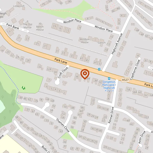 Map showing approximate location: 38, PARK LANE, CONGLETON, CHESHIRE, CW12 3DG