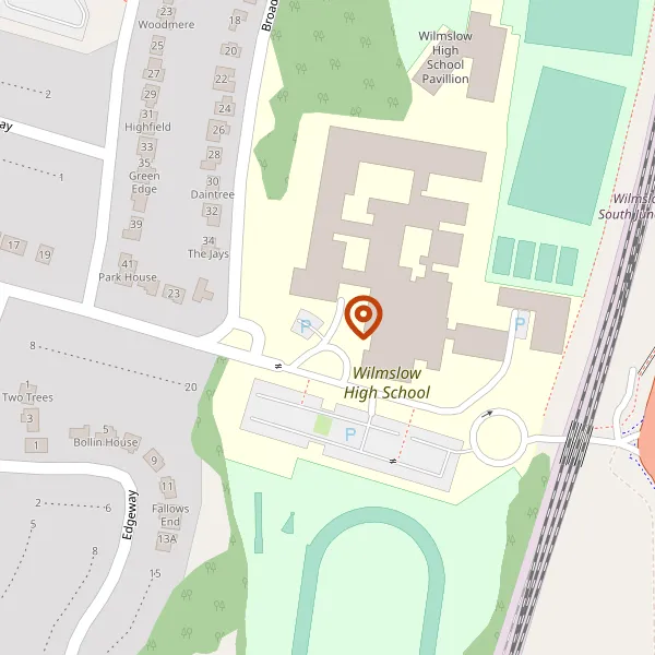 Map showing approximate location: WILMSLOW HIGH SCHOOL, HOLLY ROAD NORTH, WILMSLOW, CHESHIRE, SK9 1LZ