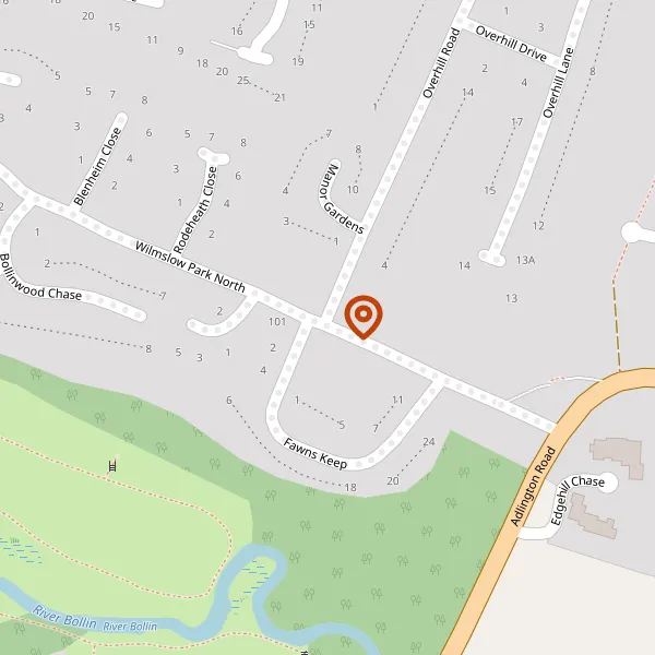 Map showing approximate location: East Lodge, Wilmslow Park North, Wilmslow, Cheshire, SK9 2BH