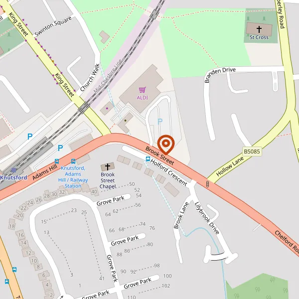 Map showing approximate location: 33, BROOK STREET, KNUTSFORD, CHESHIRE, WA16 8EB