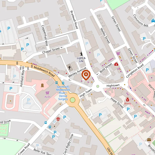 Map showing approximate location: Lea House, 5, Middlewich Road, Sandbach, CW11 1DH