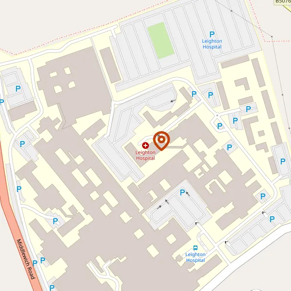 Map showing approximate location: LEIGHTON HOSPITAL, MIDDLEWICH ROAD, LEIGHTON, CHESHIRE, CW1 4QJ