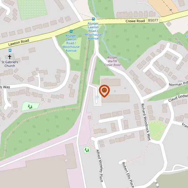 Map showing approximate location: Roundabout at the junction of Linley Lane and Lawton Green housing development, CHURCH LAWTON