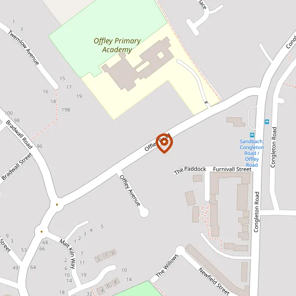 Map showing approximate location: 21, OFFLEY ROAD, SANDBACH, CW11 1GY