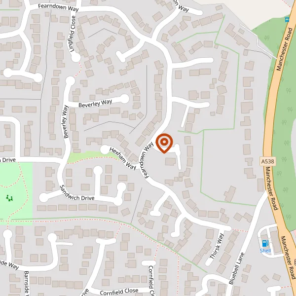 Map showing approximate location: Amenity Land, Fearndown Way, Macclesfield