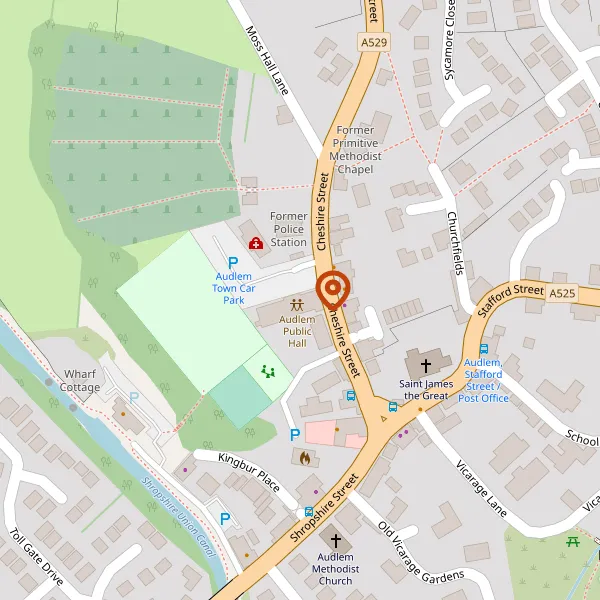 Map showing approximate location: Audlem Public Hall, 12, CHESHIRE STREET, AUDLEM, CREWE, CHESHIRE, CW3 0AH