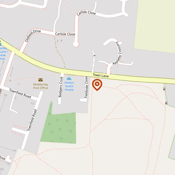 Map showing approximate location: Woodland At, Field Side Close, Mobberley, Cheshire East, WA16 7FA