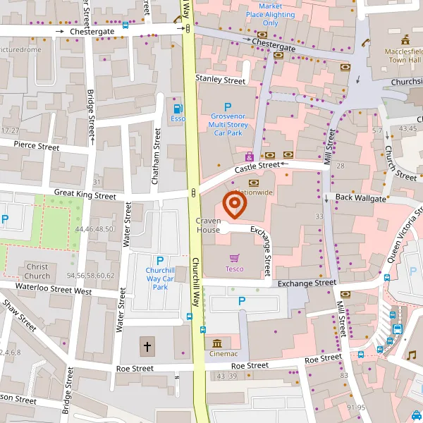 Map showing approximate location: Craven House, Lusso Macclesfield Serviced Apartments, Churchill Way, Macclesfield, SK11 6AY