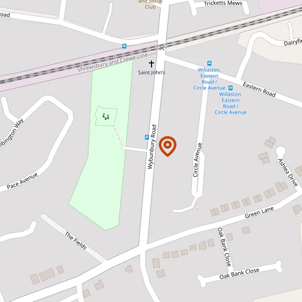 Map showing approximate location: 8, WYBUNBURY ROAD, WILLASTON, CW5 7JF