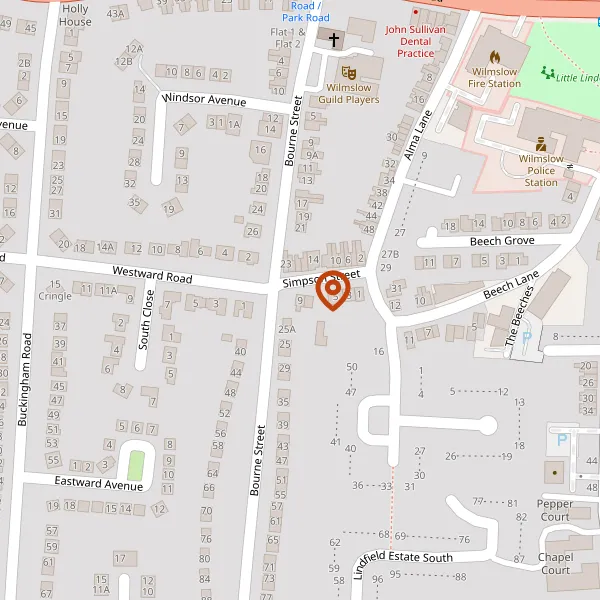 Map showing approximate location: 9, SIMPSON STREET, WILMSLOW, WILMSLOW, CHESHIRE, SK9 5EZ