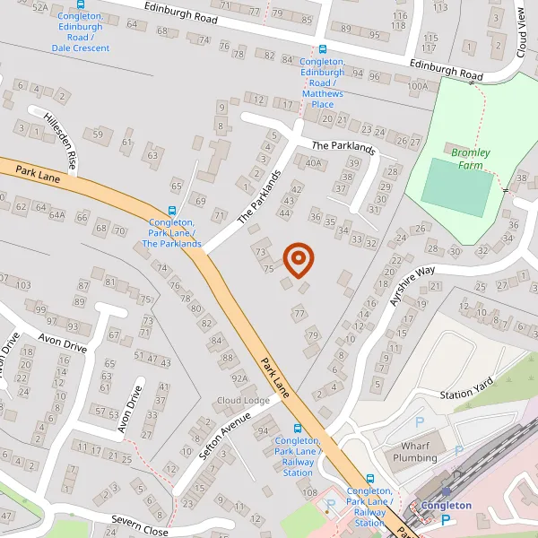 Map showing approximate location: 75, PARK LANE, CONGLETON, CHESHIRE, CW12 3DD