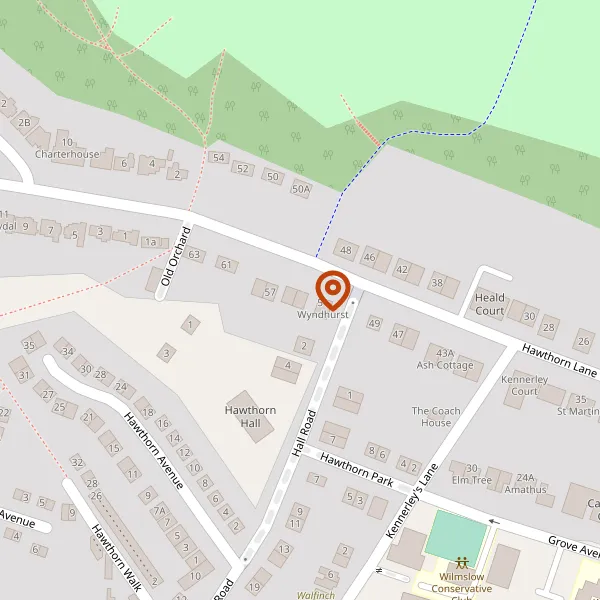 Map showing approximate location: 53, HAWTHORN LANE, WILMSLOW, CHESHIRE, SK9 5DQ