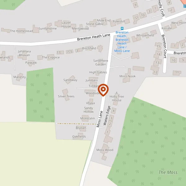 Map showing approximate location: Woodside, MOSS LANE, BRERETON HEATH, CW12 4SX