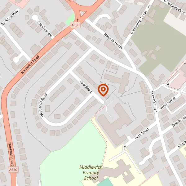 Map showing approximate location: 4, EAST ROAD, MIDDLEWICH, CW10 9HW