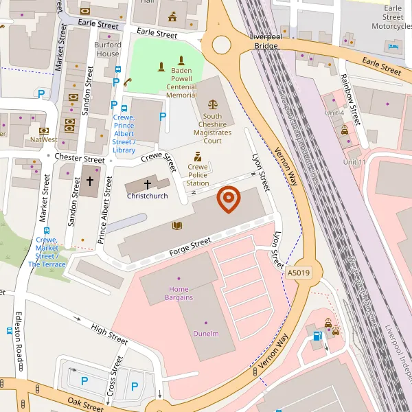 Map showing approximate location: Crewe Library, Prince Albert Street, Crewe, CW1 2DH