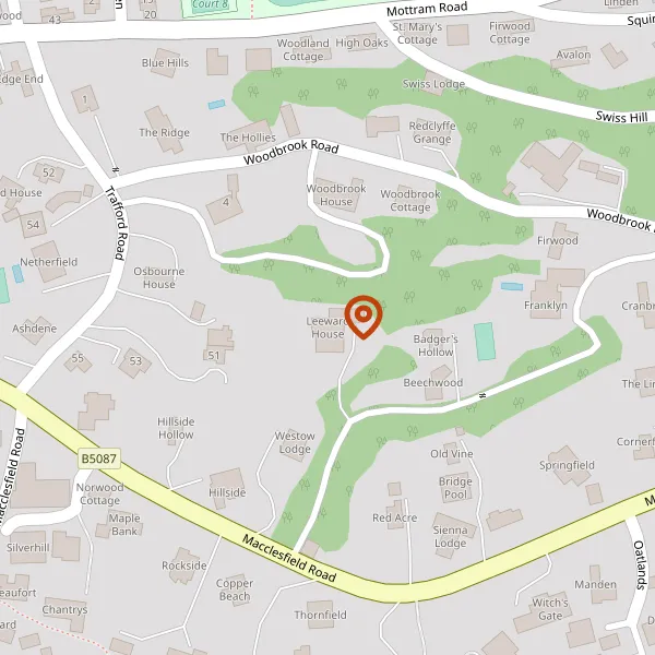 Map showing approximate location: Leeward House, Macclesfield Road, Alderley Edge, SK9 7BW