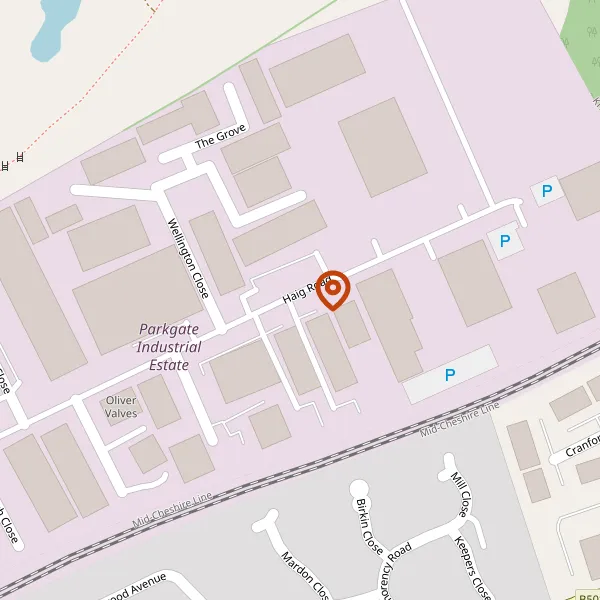 Map showing approximate location: Unit 9, Parkgate Industrial Estate, Haig Road, Knutsford, WA16 8FB