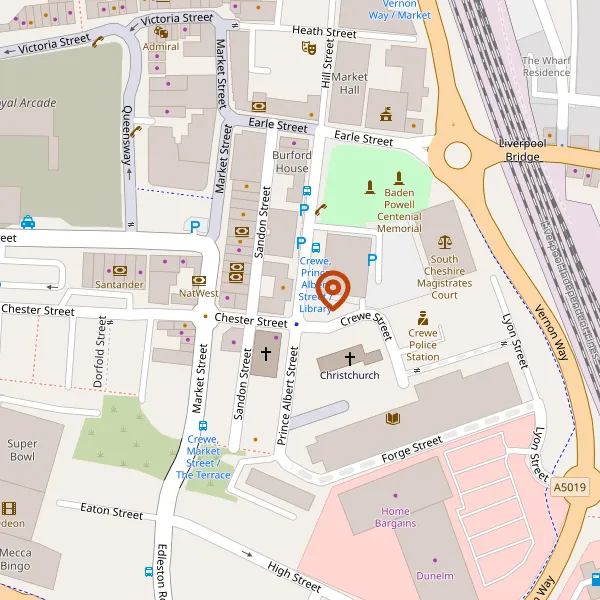 Map showing approximate location: Crewe County Court, Prince Albert Street, Crewe, Cheshire, CW1 2DP