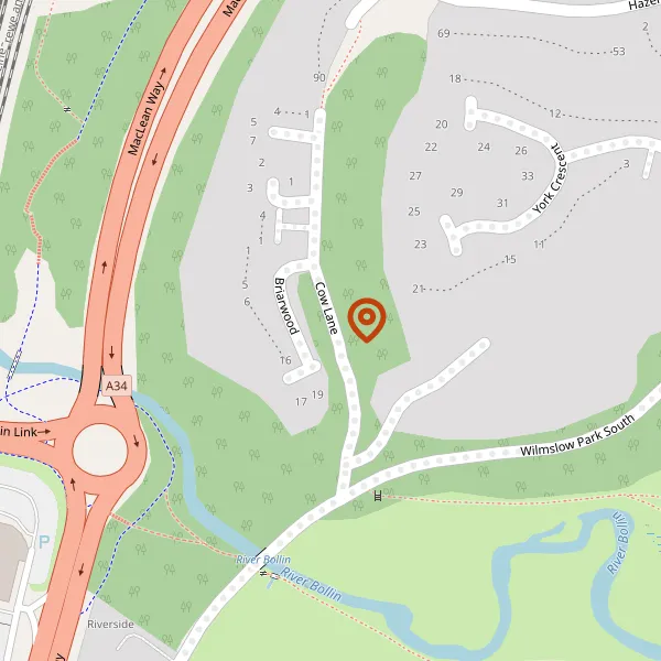 Map showing approximate location: Woodland At, COW LANE, WILMSLOW