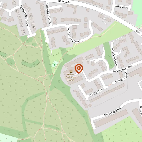 Map showing approximate location: Weston Park Care Home, Moss Lane, Macclesfield, Cheshire, SK11 7XE