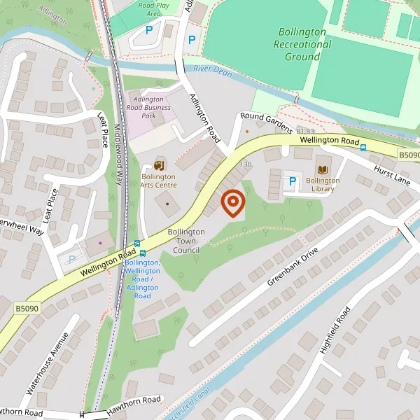 Map showing approximate location: Town Hall, 34, Wellington Road, Bollington, Cheshire, SK10 5JR