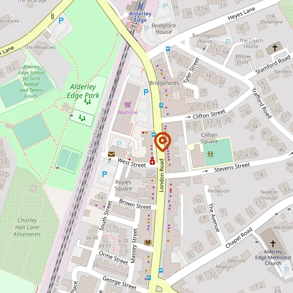 Map showing approximate location: LAND TO THE REAR OF 14-18, LONDON ROAD, ALDERLEY EDGE, CHESHIRE