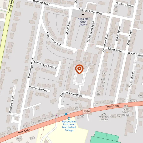 Map showing approximate location: 5, Evington House, Barracks Square, Macclesfield, Cheshire, SK11 8HF