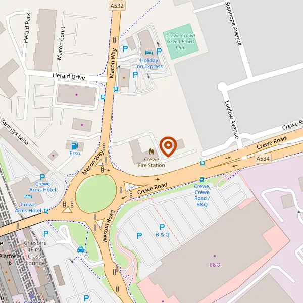 Map showing approximate location: Crewe Fire Station, Crewe Road, Crewe, Cheshire, CW1 6DS