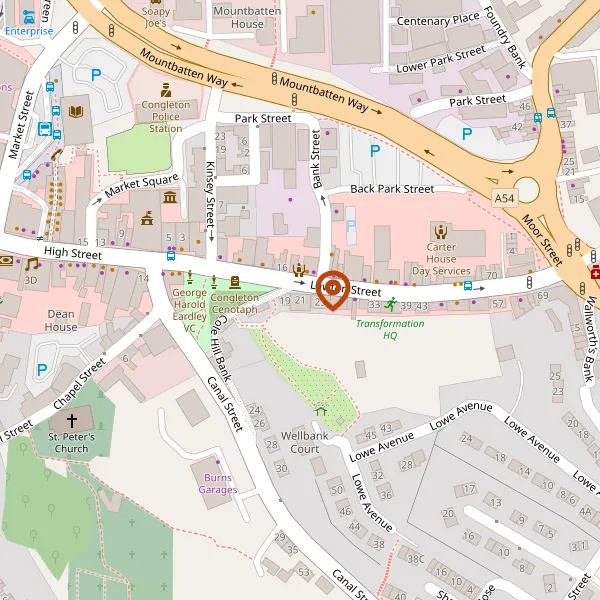 Map showing approximate location: Bradshaw House, 21, Lawton Street, Congleton, CW12 1RU