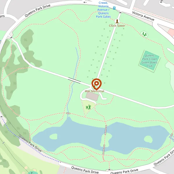 Map showing approximate location: Car Park, Queens Park, Victoria Avenue, Crewe, Cheshire, CW2 7SE