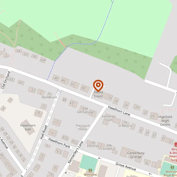 Map showing approximate location: Heald Court, 34, Hawthorn Lane, Wilmslow, Cheshire, SK9 5DG