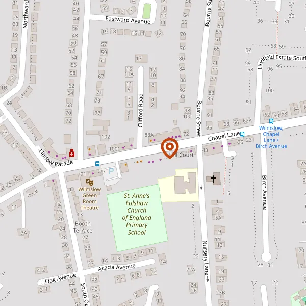 Map showing approximate location: 90-92 Flat At, Chapel Lane, Wilmslow, Cheshire East, SK9 5JH