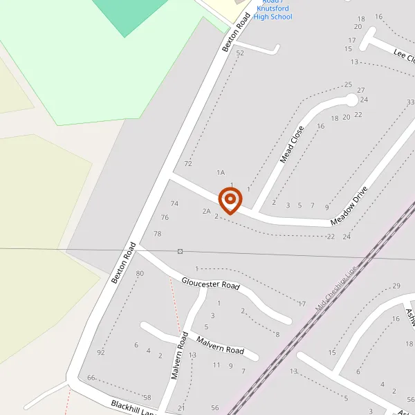 Map showing approximate location: 2, Meadow Drive, Knutsford, Cheshire, WA16 0DT