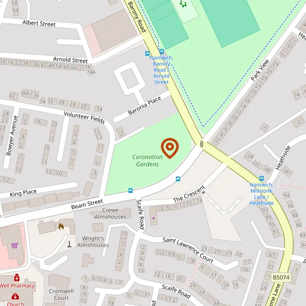 Map showing approximate location: Coronation Gardens, Beam Street, Nantwich