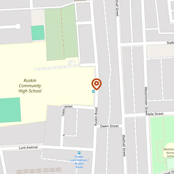 Map showing approximate location: Ruskin Community High School, Ruskin Road, Crewe, CW2 7JT