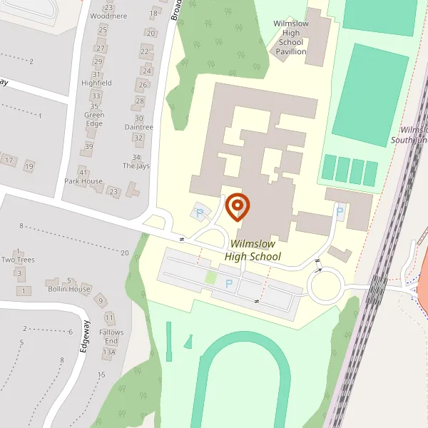 Map showing approximate location: Wilmslow High School, Holly Road North, Wilmslow, SK9 1LZ