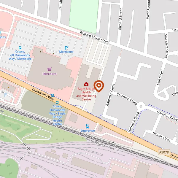 Map showing approximate location: Eagle Bridge Health And Wellbeing Centre, Dunwoody Way, Crewe, Cheshire, CW1 3AW