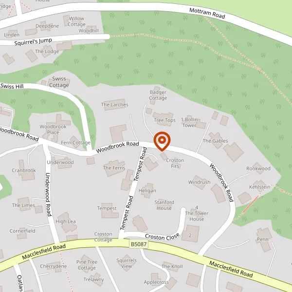 Map showing approximate location: Badgers Cottage, Woodbrook Road, Alderley Edge, SK9 7BY