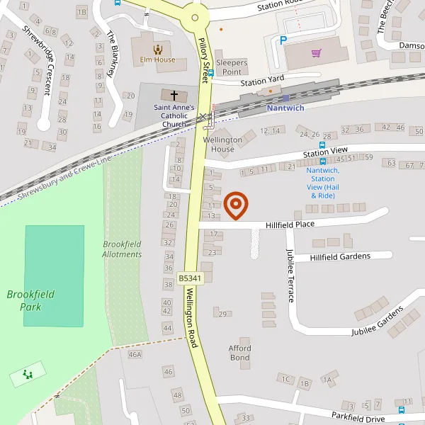 Map showing approximate location: 13, Wellington Road, Nantwich, CW5 7BH